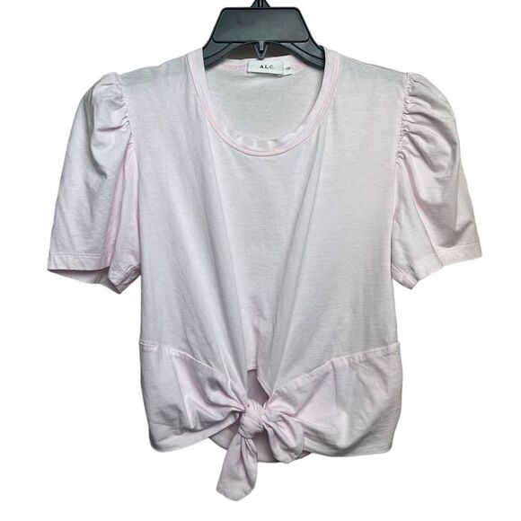 A.L.C. Pink Milo Puff Sleeve Tie T-Shirt Sz. XS - Picture 3 of 7